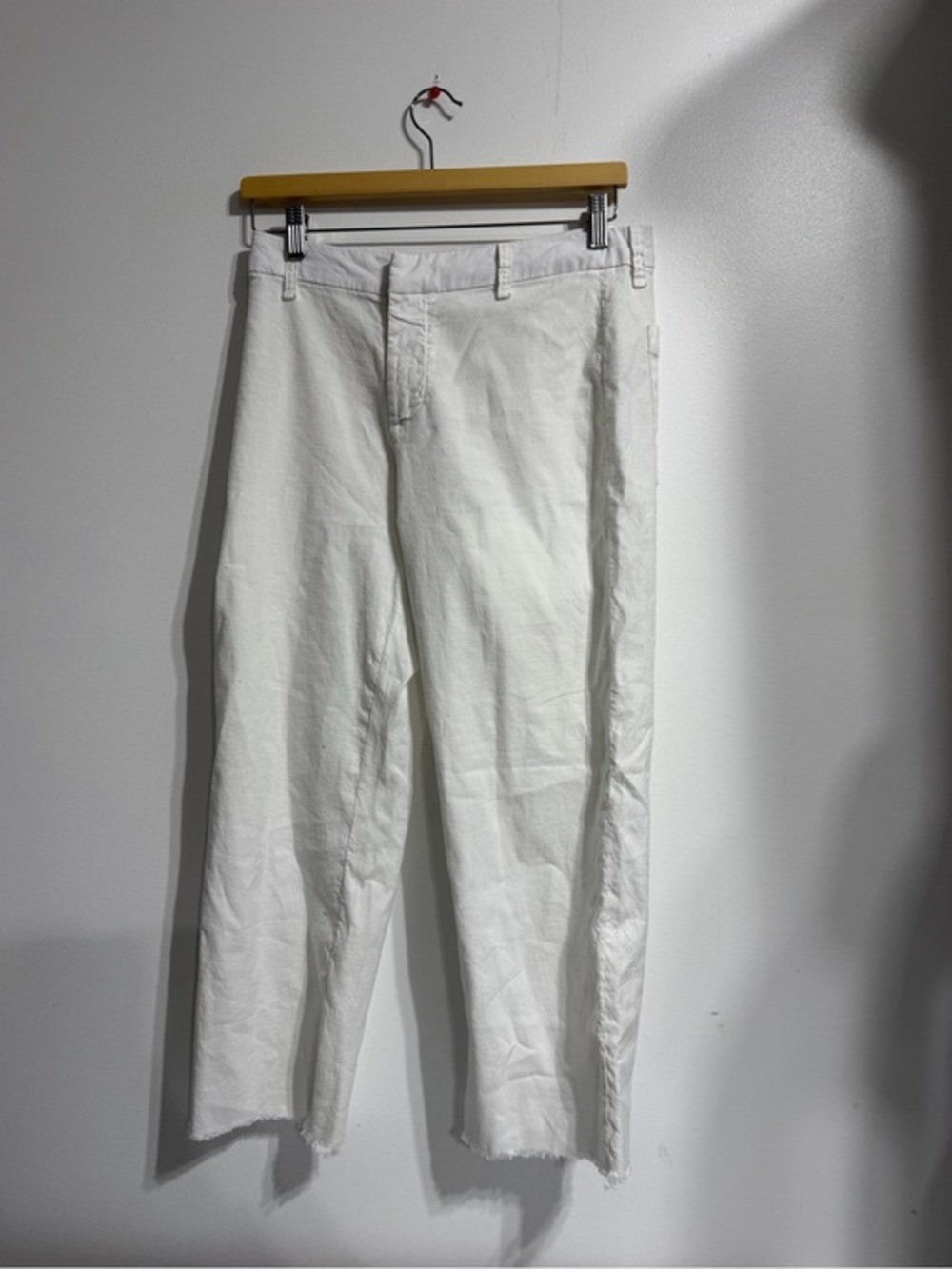 Frank & Eileen Kinsale White Italian Performance Linen Cropped Raw Hem Pants